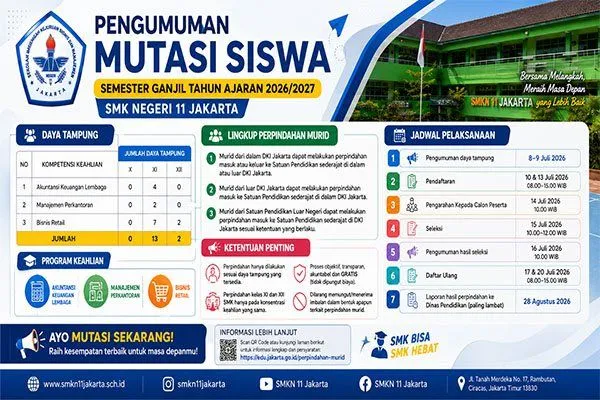 Poster pengumuman: Perpindahan murid semester ganjil tahun ajaran 2026/2027